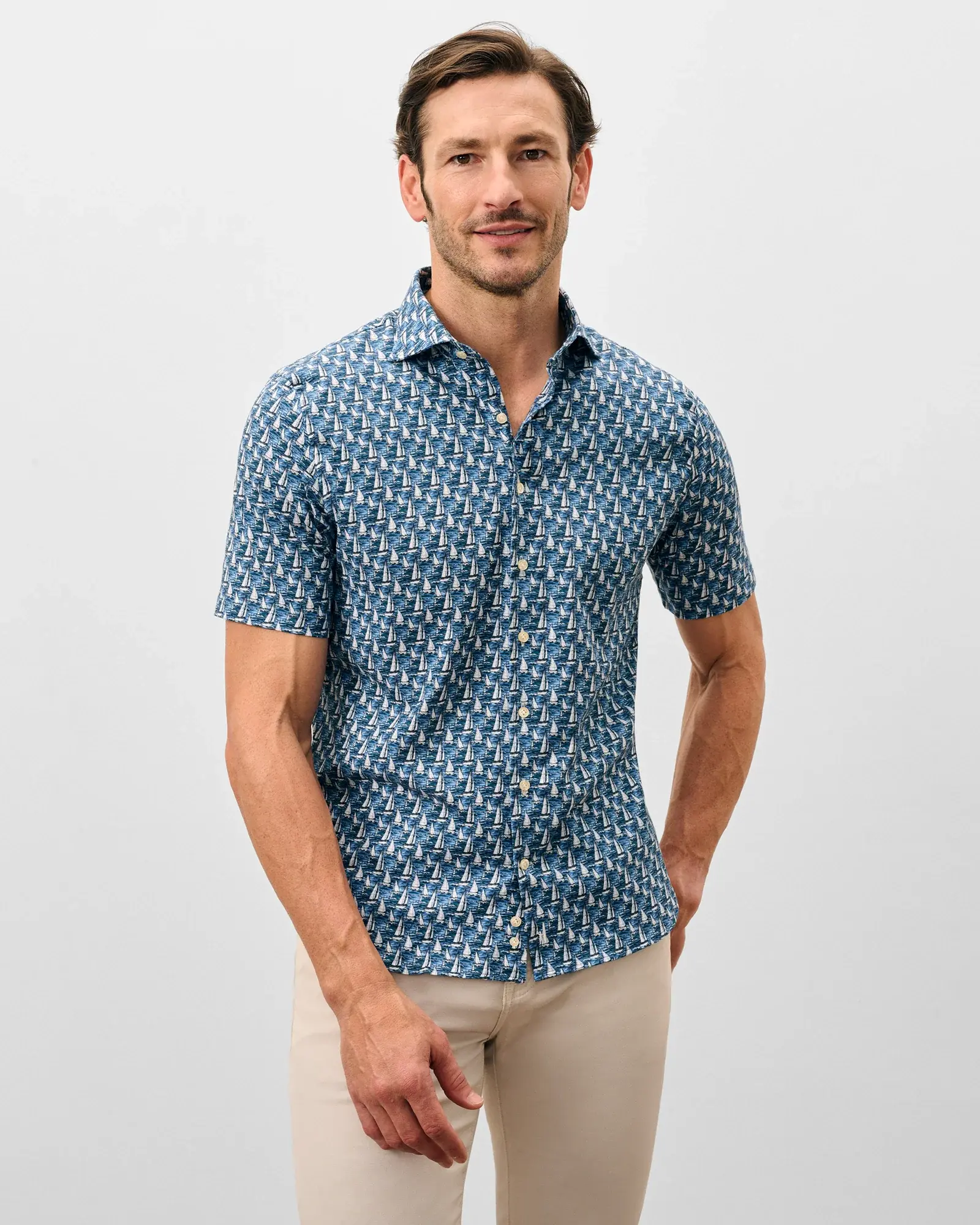 Johnnie-O Sailboat Short Sleeve Tencel Blend Button Down Shirt