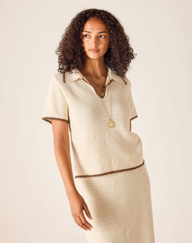 Paley Polo crochet Top - Ecru/Almond | jaldenclothiers