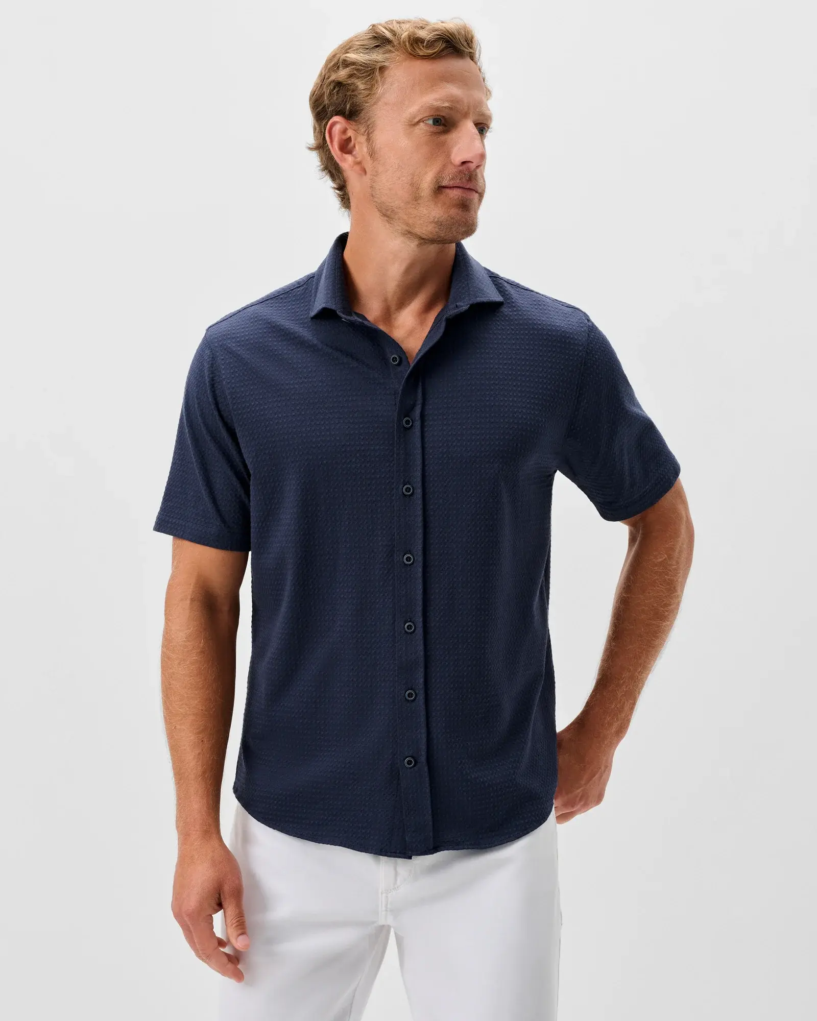 Johnnie-O Surfsucker Knit Short Sleeve Button Down Shirt