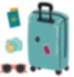 Travel image of suitcase, camera, passport