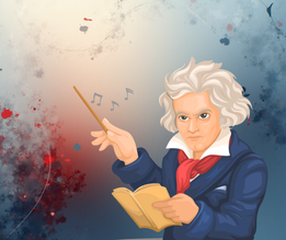 A cartoon image of Beethoven conducting.