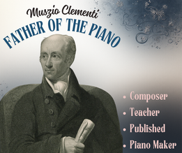 Muzio Clementi (1752-1832), Italian born British composer was called the Father of the Piano. His compositions were written for the piano and his virtuoso performances established the piano's place in classical music. Engraving from 1833 portrait by James. Image created on Canva Pro.