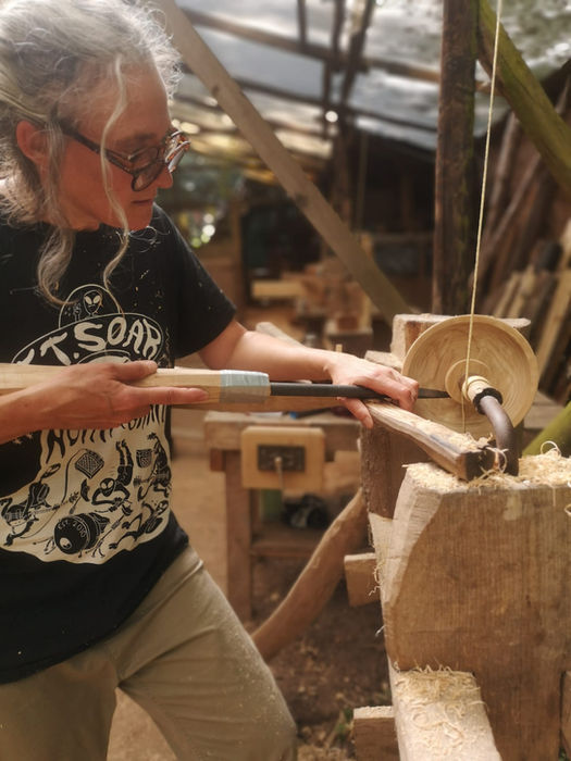 1-1 greenwood course participant turning a wooden bowl