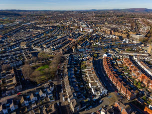 Aerial view of homes across Cardiff