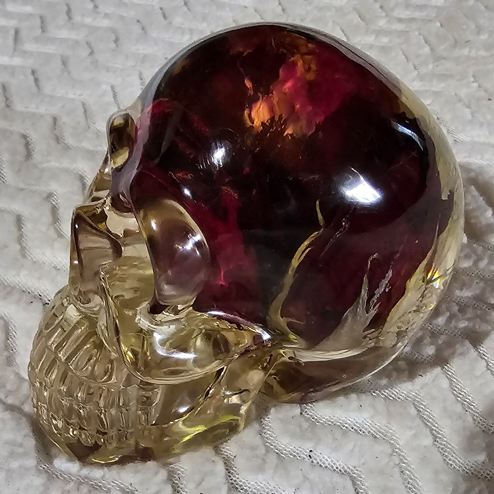 Thumbnail: Skull with three red roses and babies breath