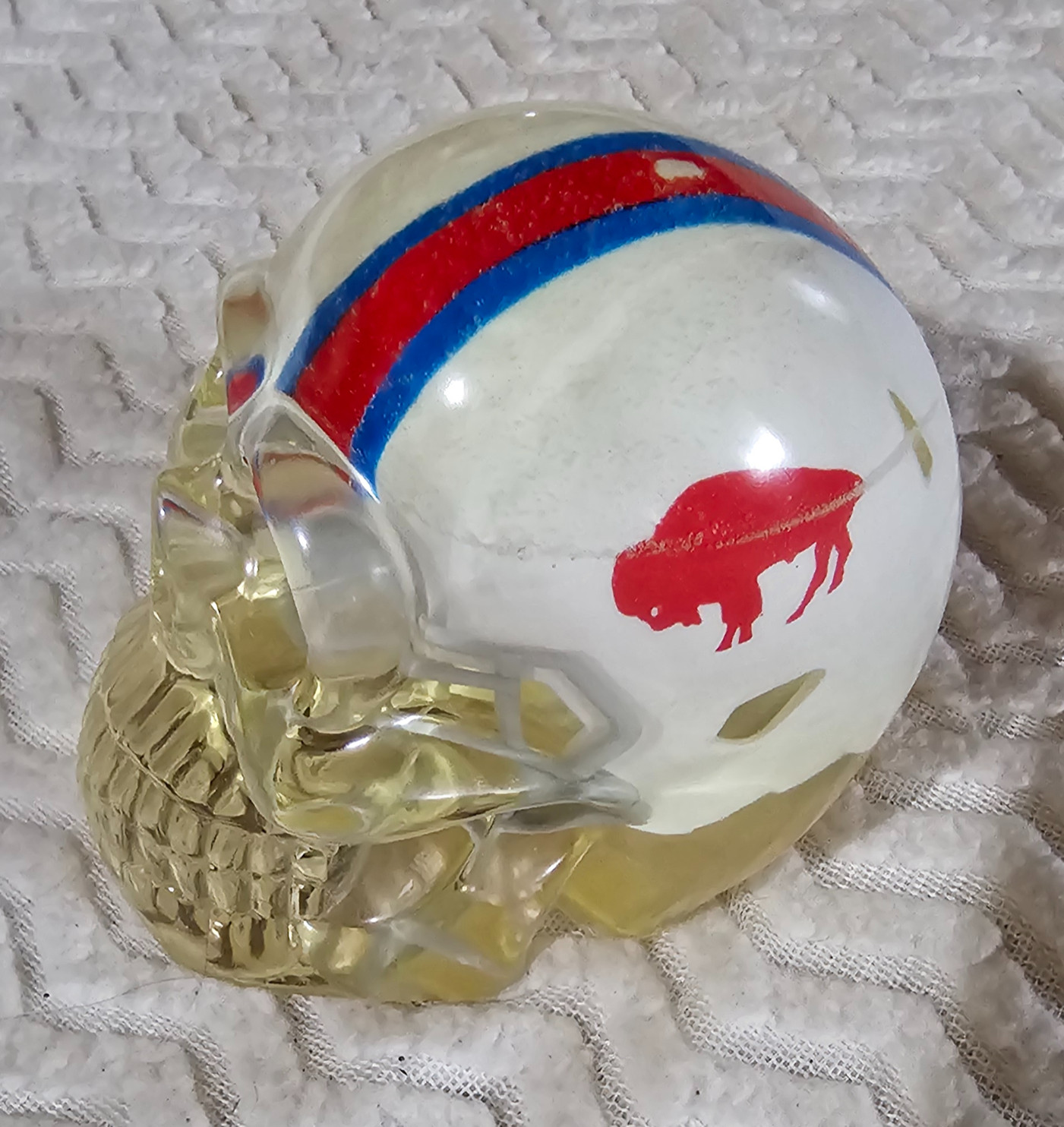 Skull with vintage Buffalo Bills helmet
