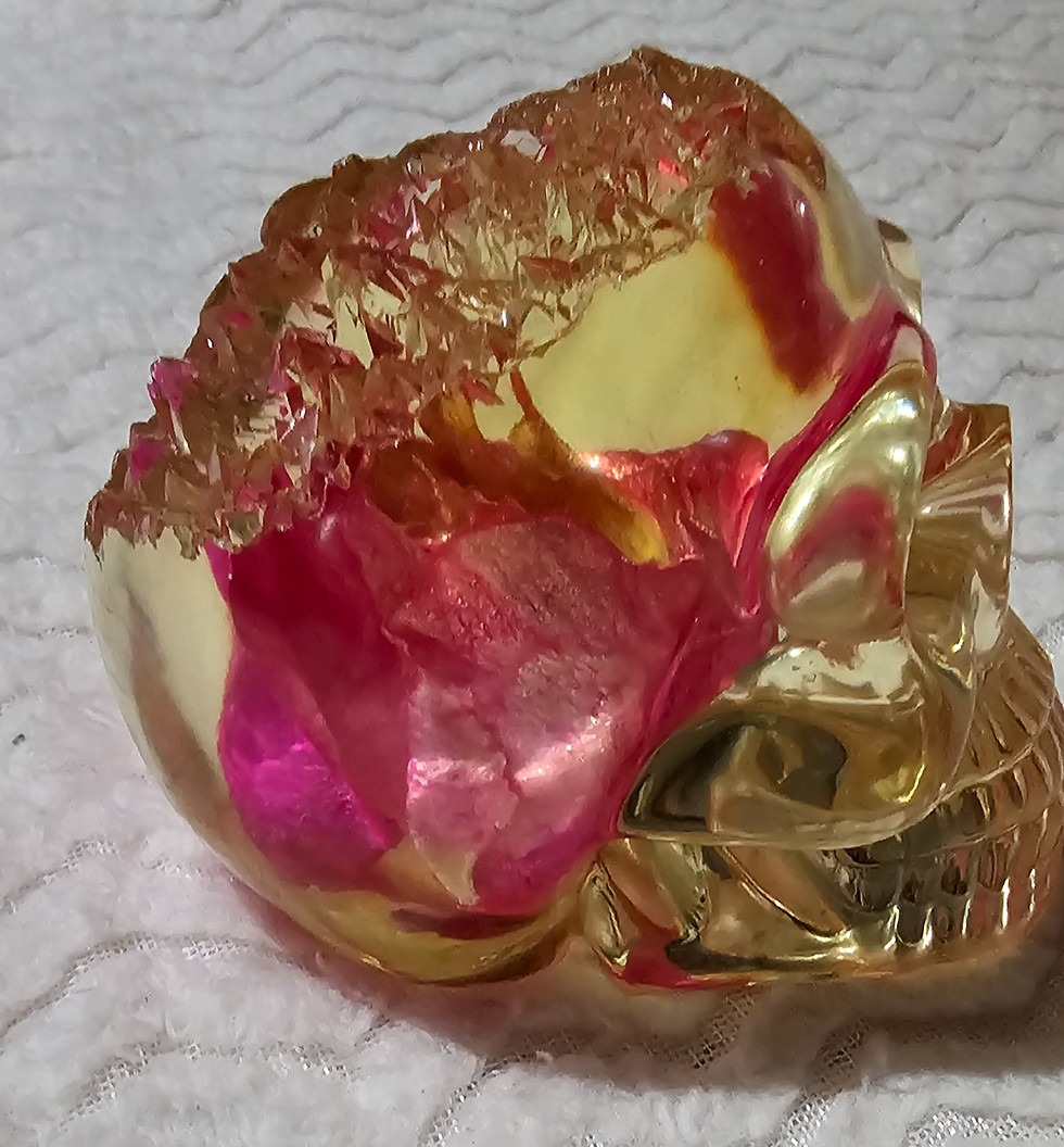 Thumbnail: Skull with crystal top and real pink glittery rose