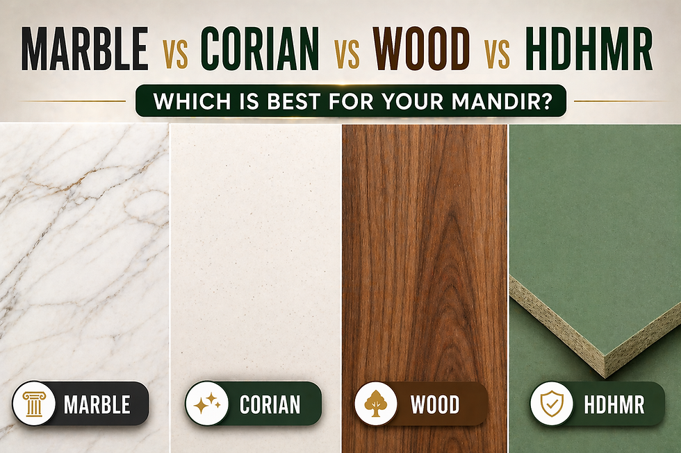 Marble vs Corian vs Wood vs HDHMR: Which Mandir Material is Right for You?