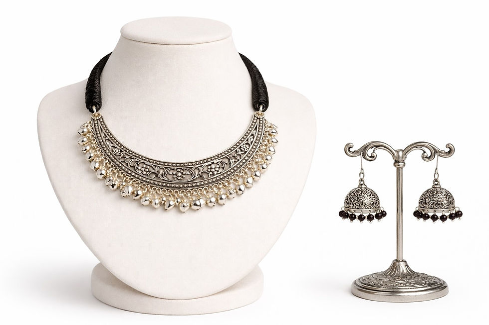 Thumbnail: Athizay Black Thread Necklace With Earring Set, Dori Necklace Call:8860010199