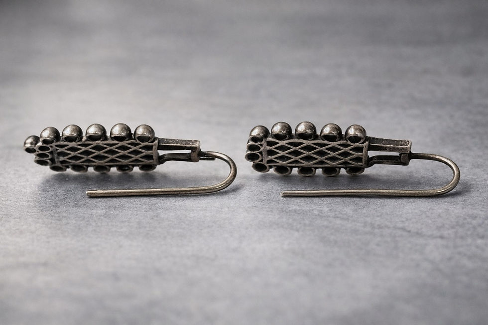 Thumbnail: athizay Vintage Silver Earrings Jaali Rectangular - Heritage Boho Statement Jewe