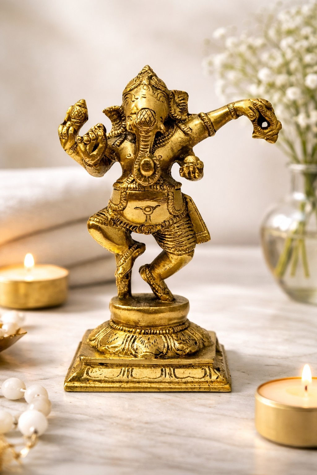 athizay Brass Dancing Ganesha Idol Antique Gold for Decor & Festive Gifting