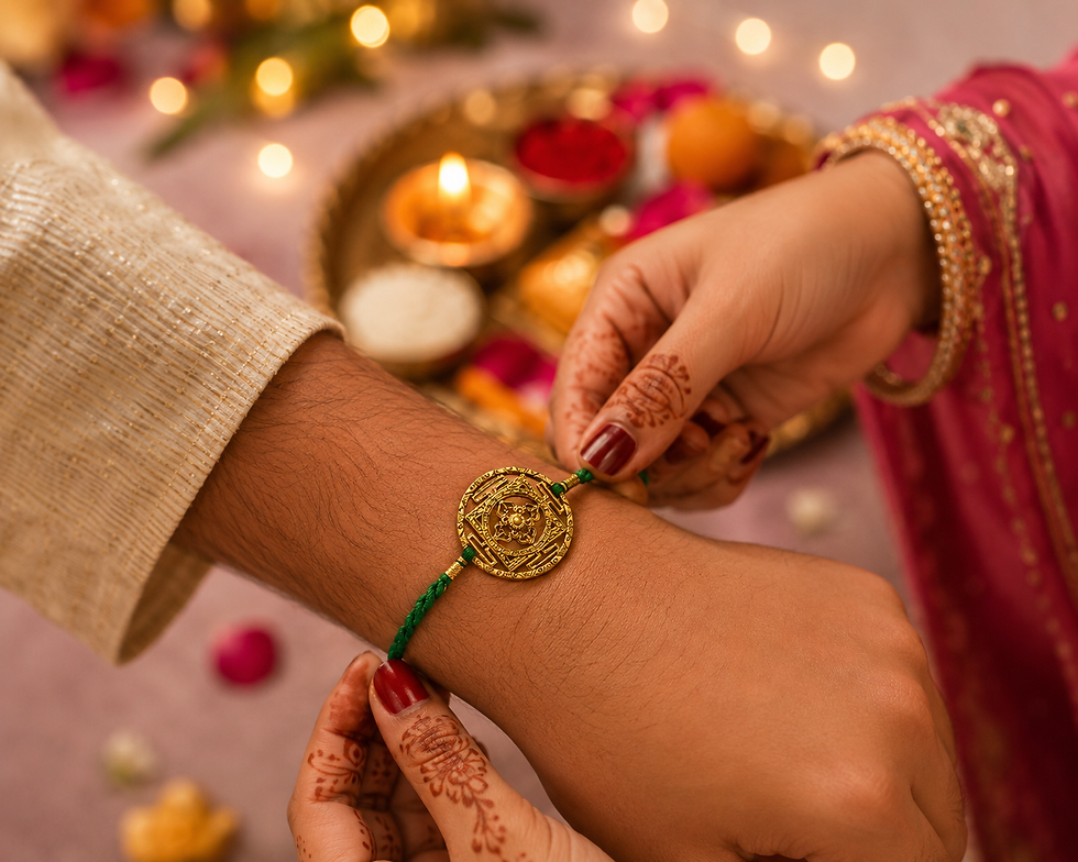 Thumbnail: Athizay Mandala Rakhi with Dark Green Thread for Brother