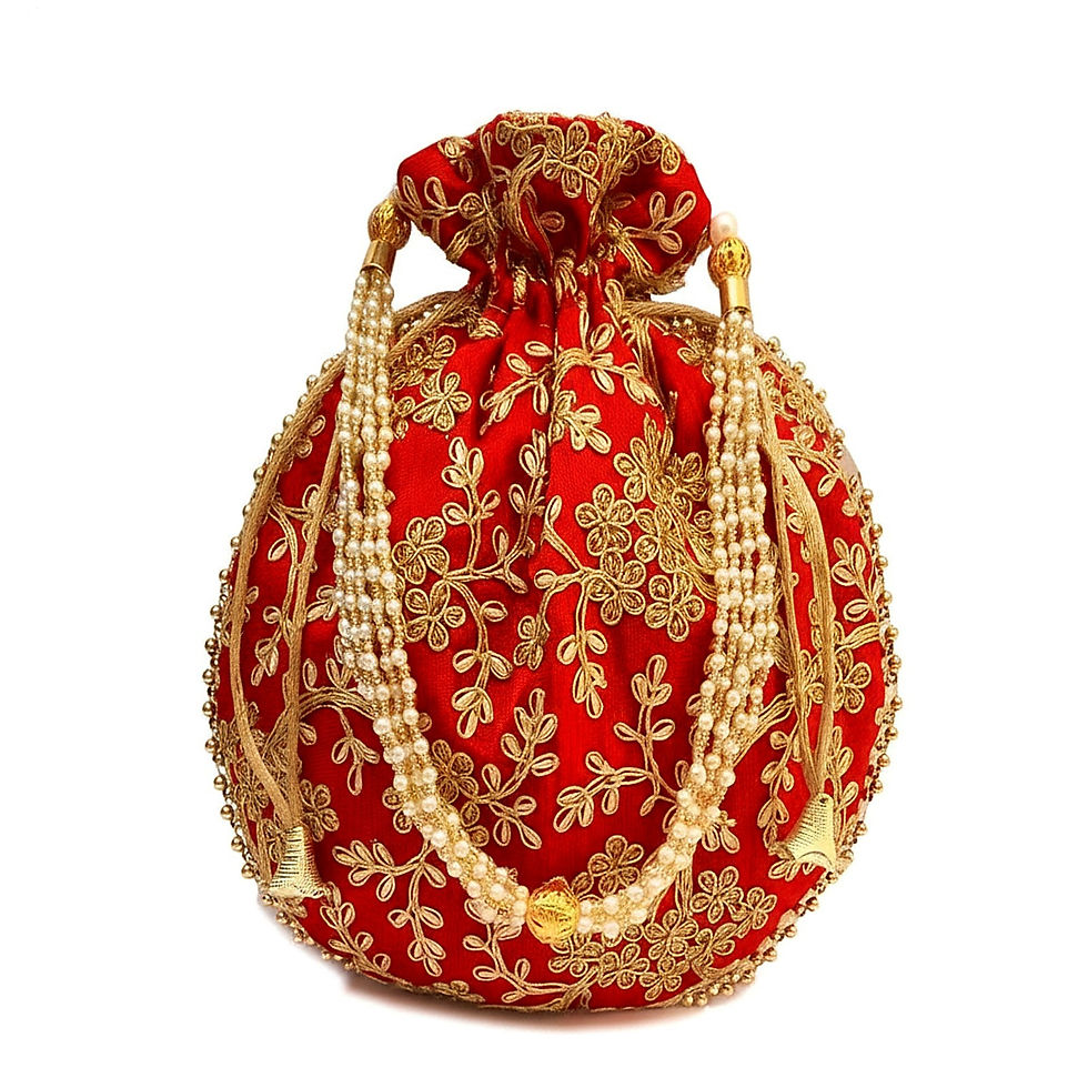 Thumbnail: Bridal Red Embroidered Potli(Pack of 4)Pearl Handle & Drawstring Call:8860010199