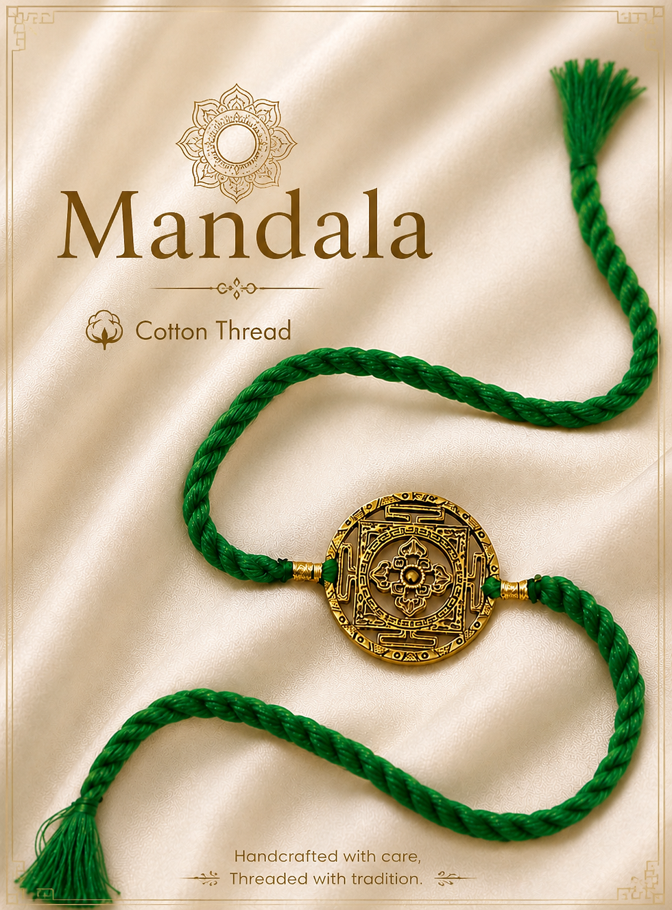 Thumbnail: Athizay Mandala Rakhi with Green Thread for Brother