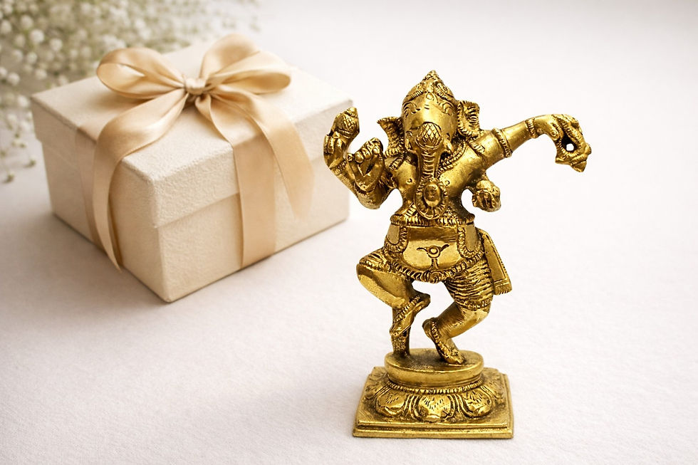 Thumbnail: athizay Brass Dancing Ganesha Idol Antique Gold for Decor & Festive Gifting