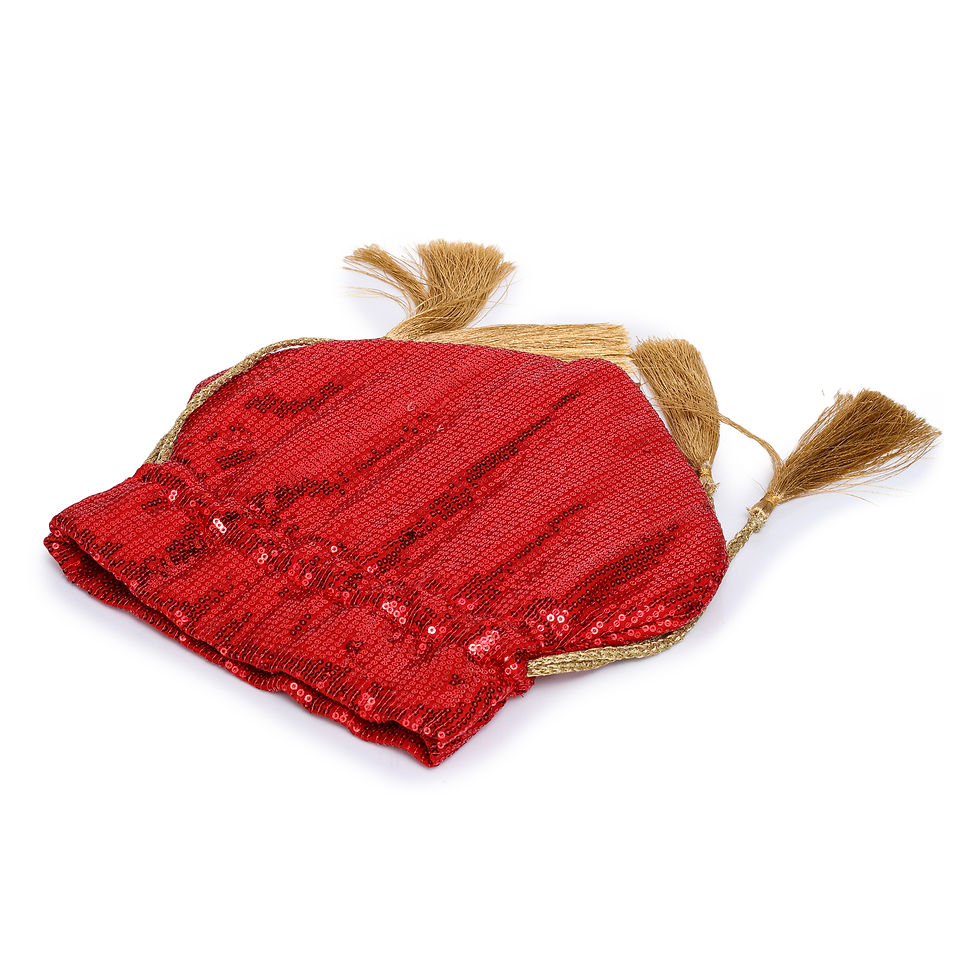 Thumbnail: Athizay Women Red Heart-Shaped Sequin Potli Bag with Gold Tassel & Chain Handle