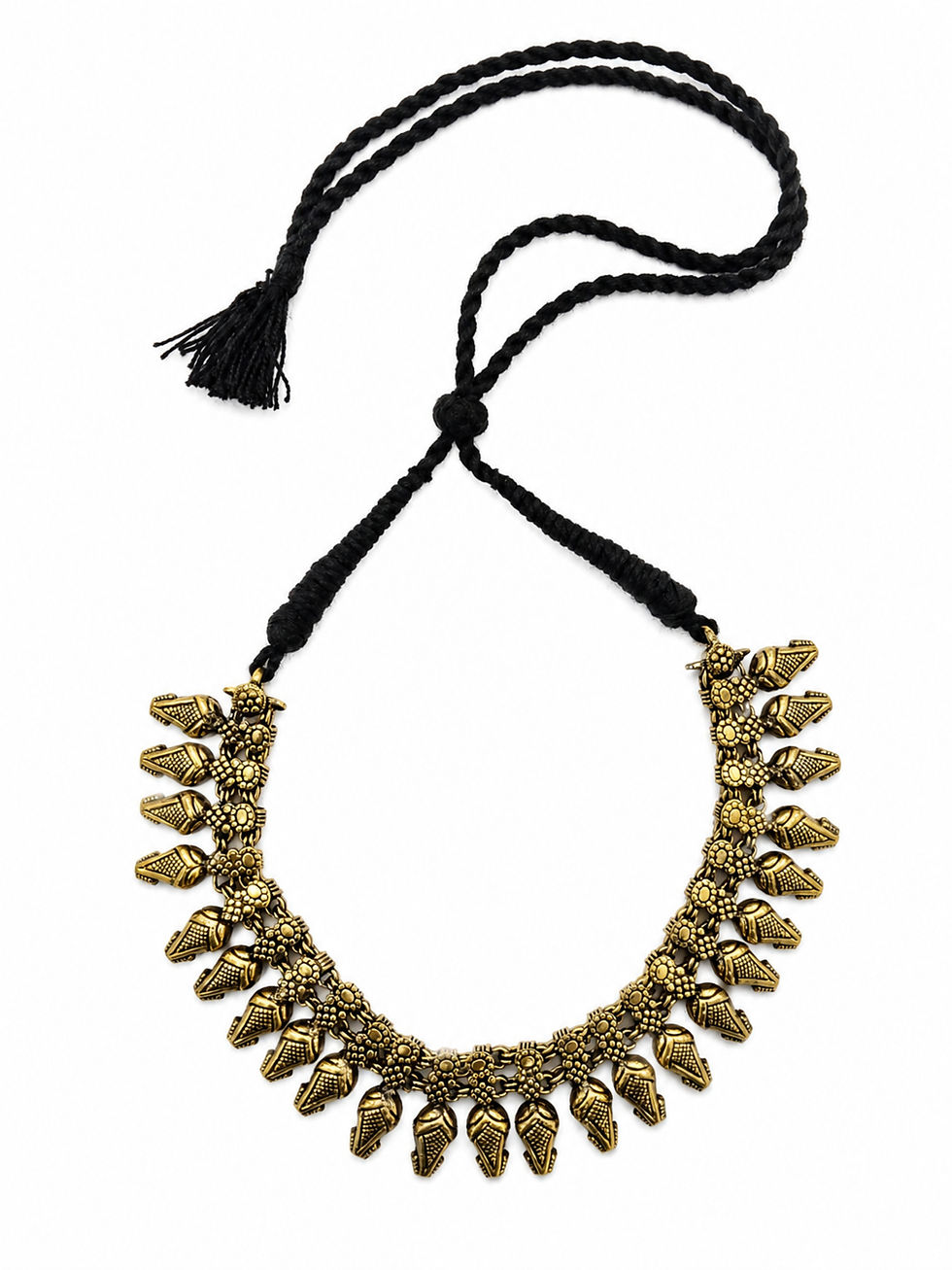 Thumbnail: Athizay Oxidised Golden Tribal Black Thread Necklace