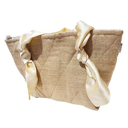 Thumbnail: athizay Jute Bag Natural Brown with handcrafted Silk Off White Strap