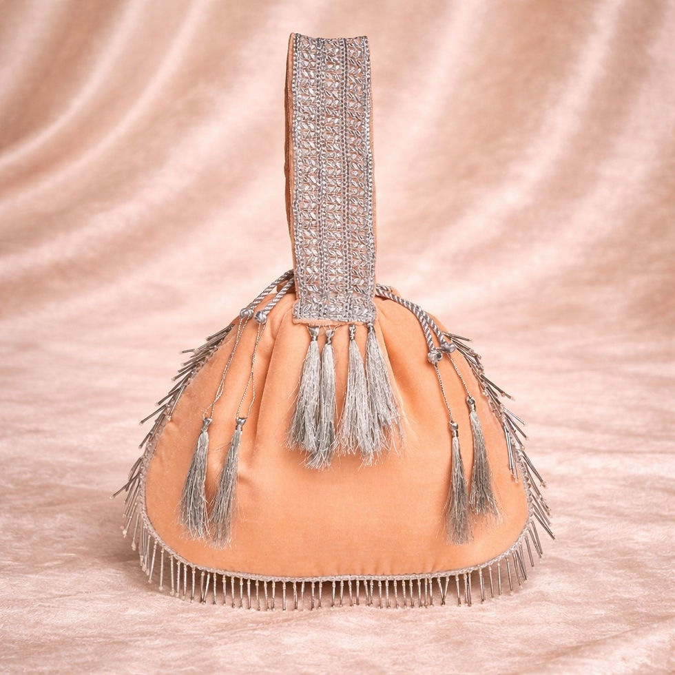 Thumbnail: Athizay Svara Bridal Potli handbag with Tassels & Fringe Detail, Call:8860010199