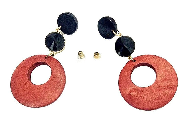 Wooden Colour Wood Light Weight Stud Earrings for Girls and Women