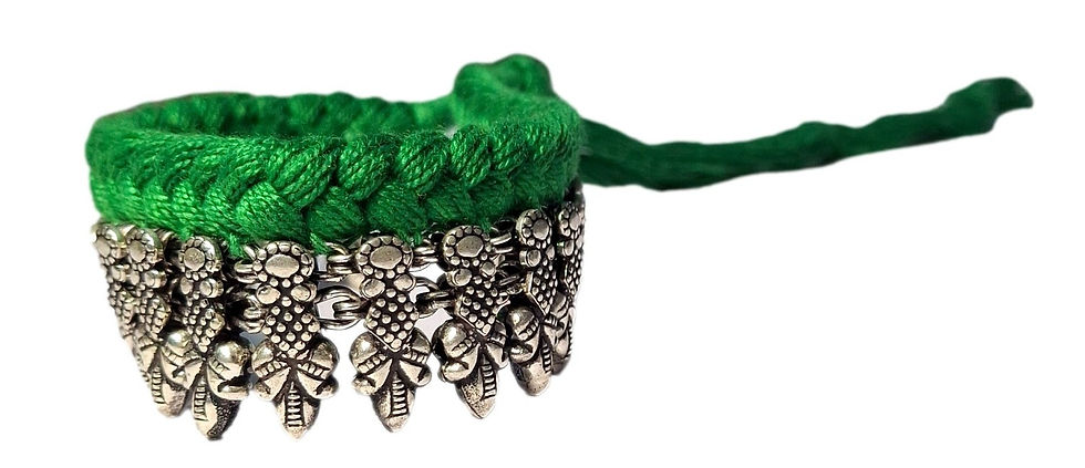 Thumbnail: athizay Green Thread Choker Necklace Oxidised Silver Plated Boho Call:8860010199