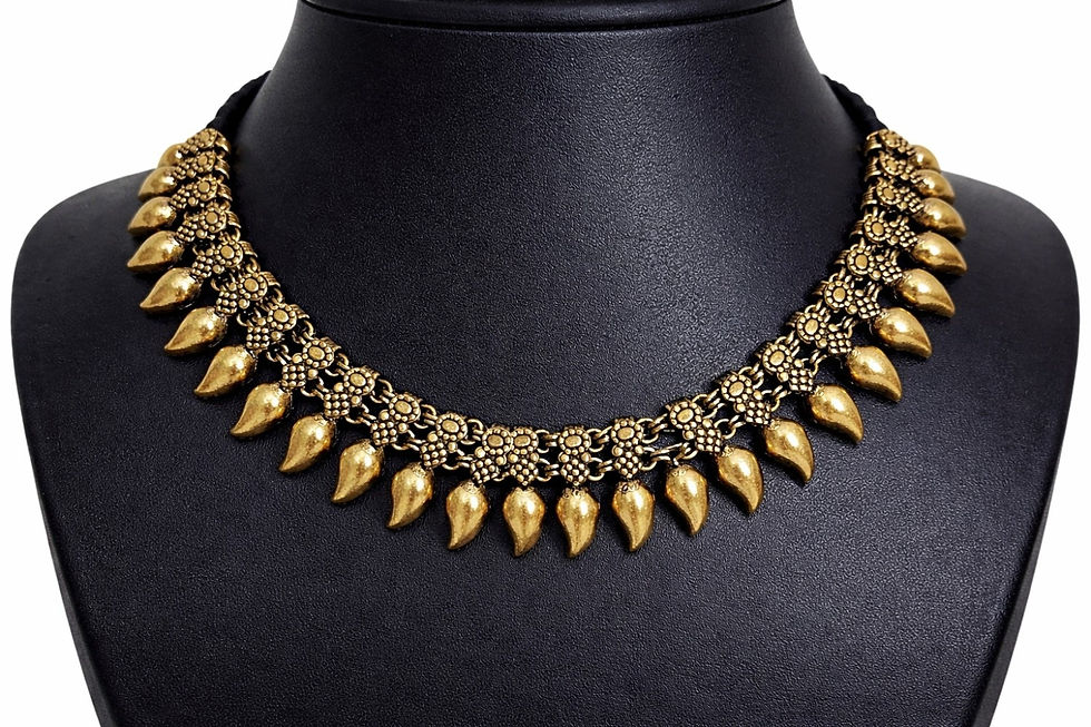 Thumbnail: Athizay Antique Gold Abima Choker Necklace with Black Thread Call:8860010199