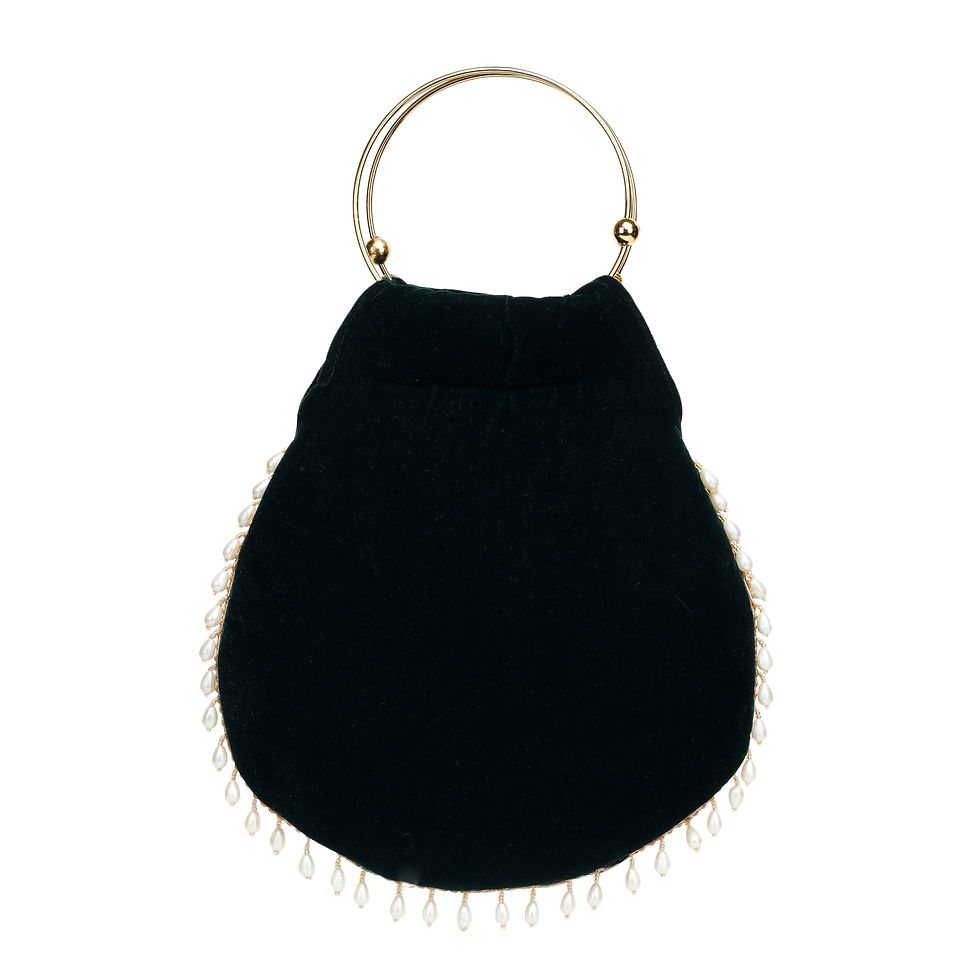 Thumbnail: Women Dark Green Designer Potli Bag with Gold Floral Embellishment & Ring Handle
