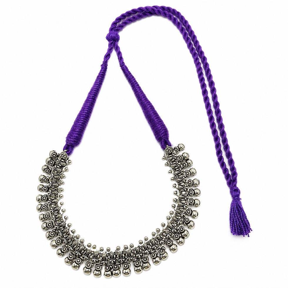 Thumbnail: Athizay Purple Thread Oxidised Silver Tribal Necklace