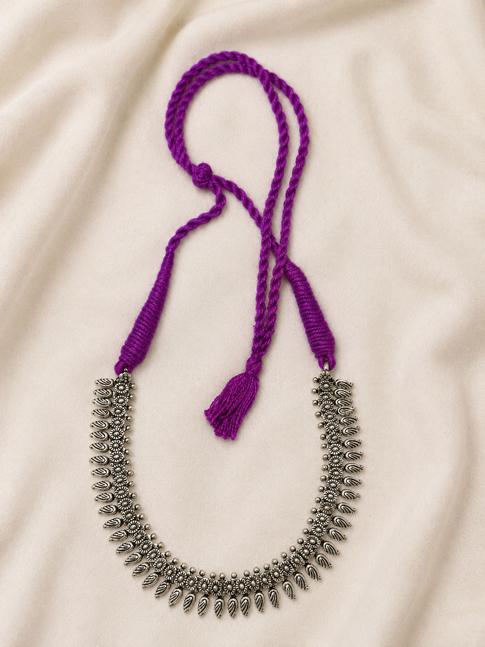 Thumbnail: Athizay Oxidised Silver Purple Thread Leaf Necklace