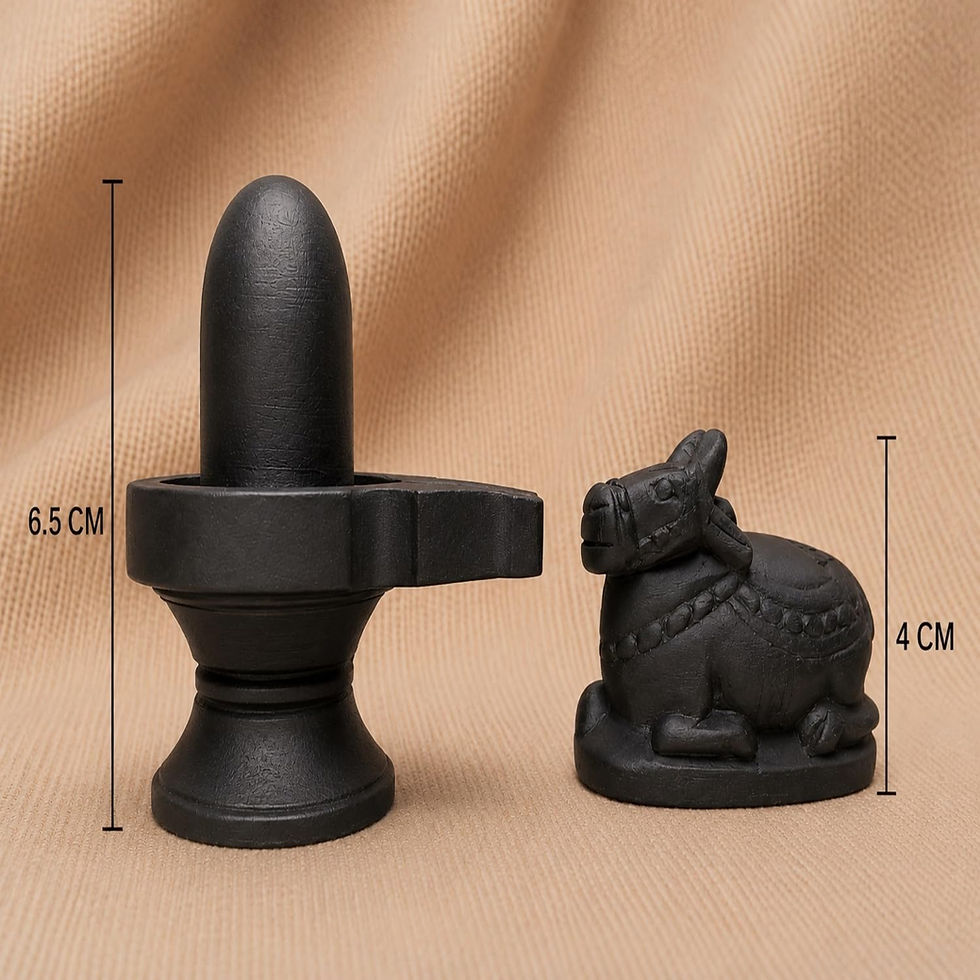 size view of stone shivling with nandi black 6.5 cm