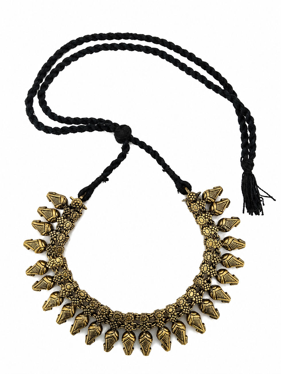 Thumbnail: Athizay Oxidised Golden Tribal Statement Black Thread Necklace