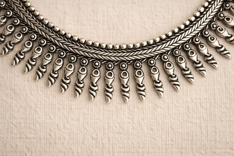 Thumbnail: athizay Premium ethnic festival Antique Silver Oxidised Beads Choker necklace