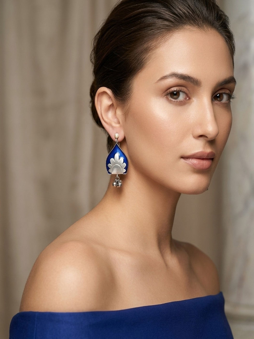 Thumbnail: Athizay Royal Blue Oxidised Drop Earrings