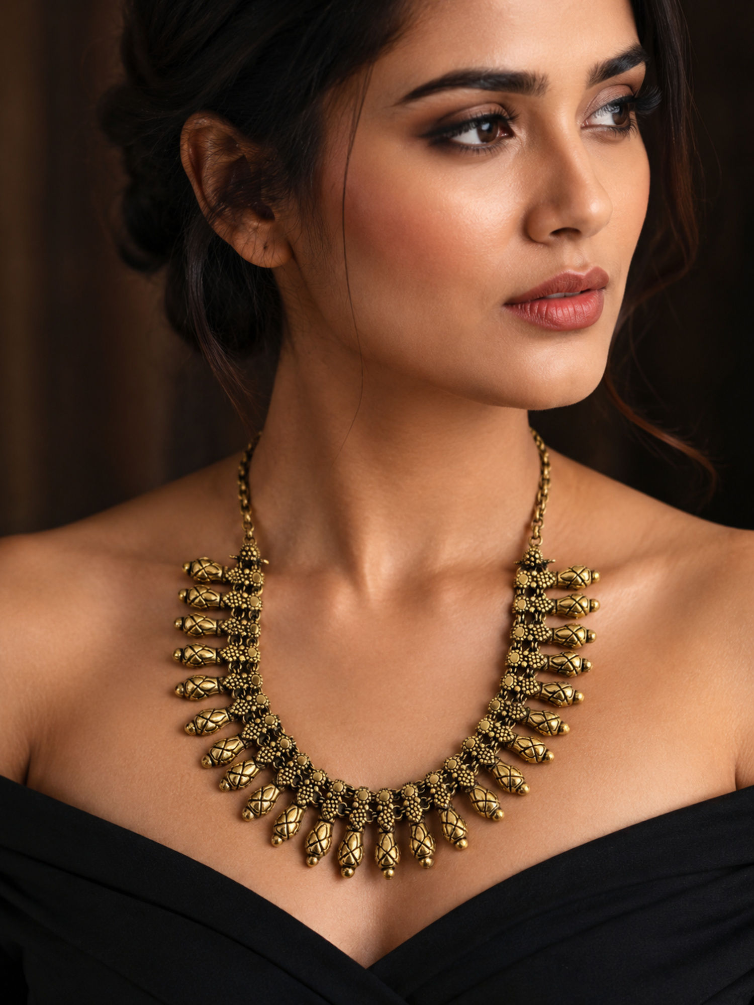 Athizay Oxidised Women Golden Statement Necklace