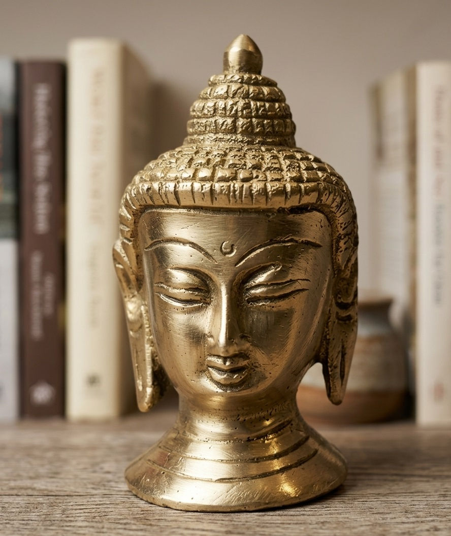 Thumbnail: athizay Gold Brass Buddha Head Idol Spiritual Decor Paperweight 6 cm