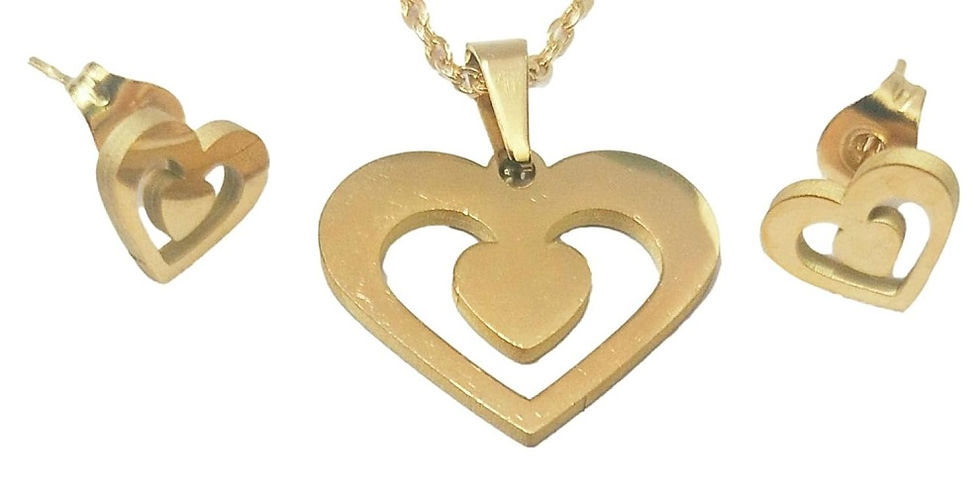 stainless steel Valentine gift Golden Pendant With Golden Love heart Earring