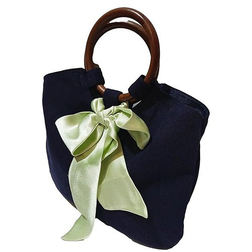 Thumbnail: athizay handbags wooden handles Purple Denim Bags with Handcrafted Pista Bow