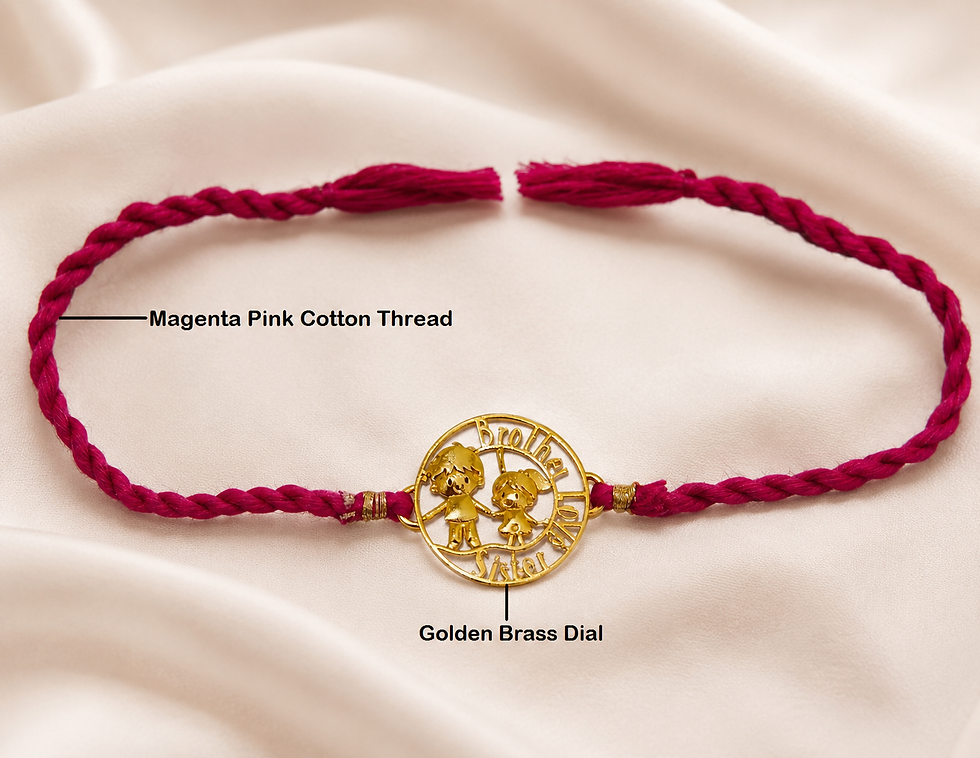 Thumbnail: Athizay Brother Sister Gold-Toned Rakhi with Meganta Pink Braided Thread