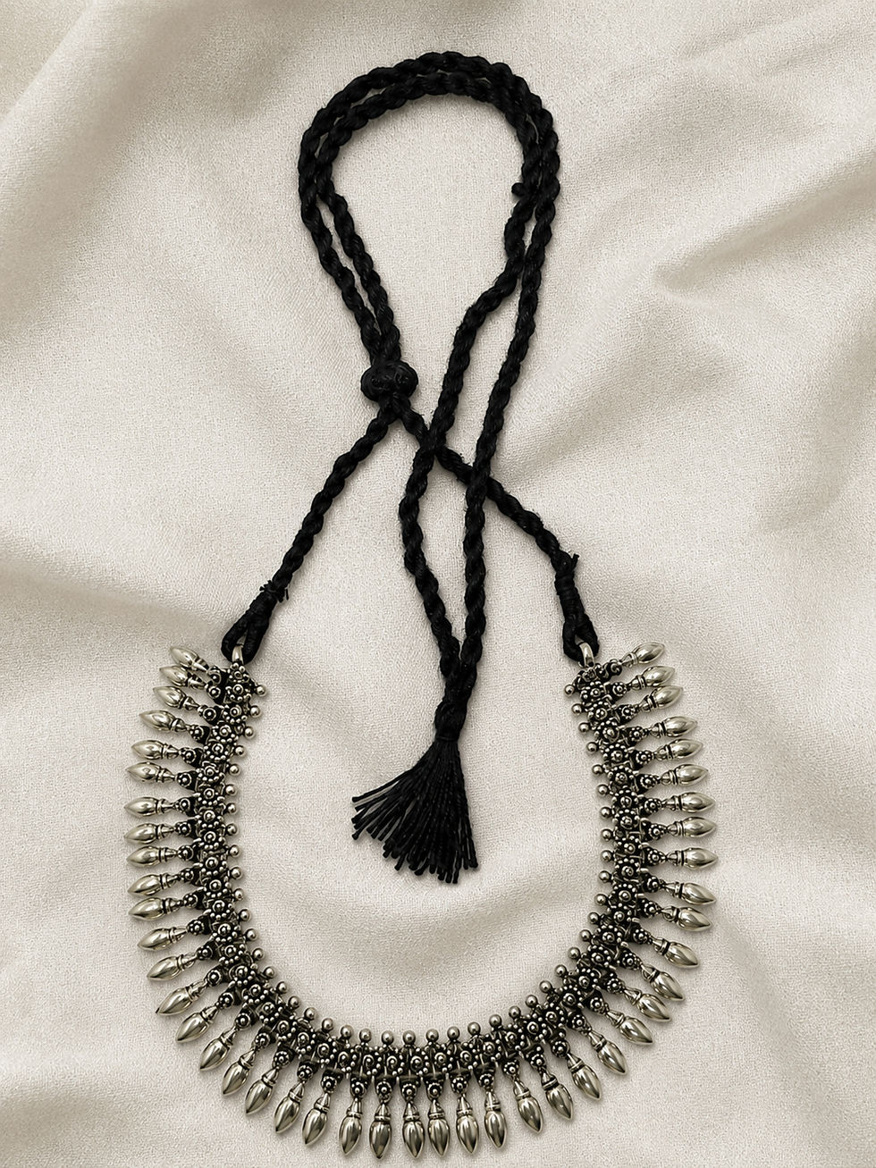 Thumbnail: Athizay Oxidised Leaf Textured Necklace With Black Thread