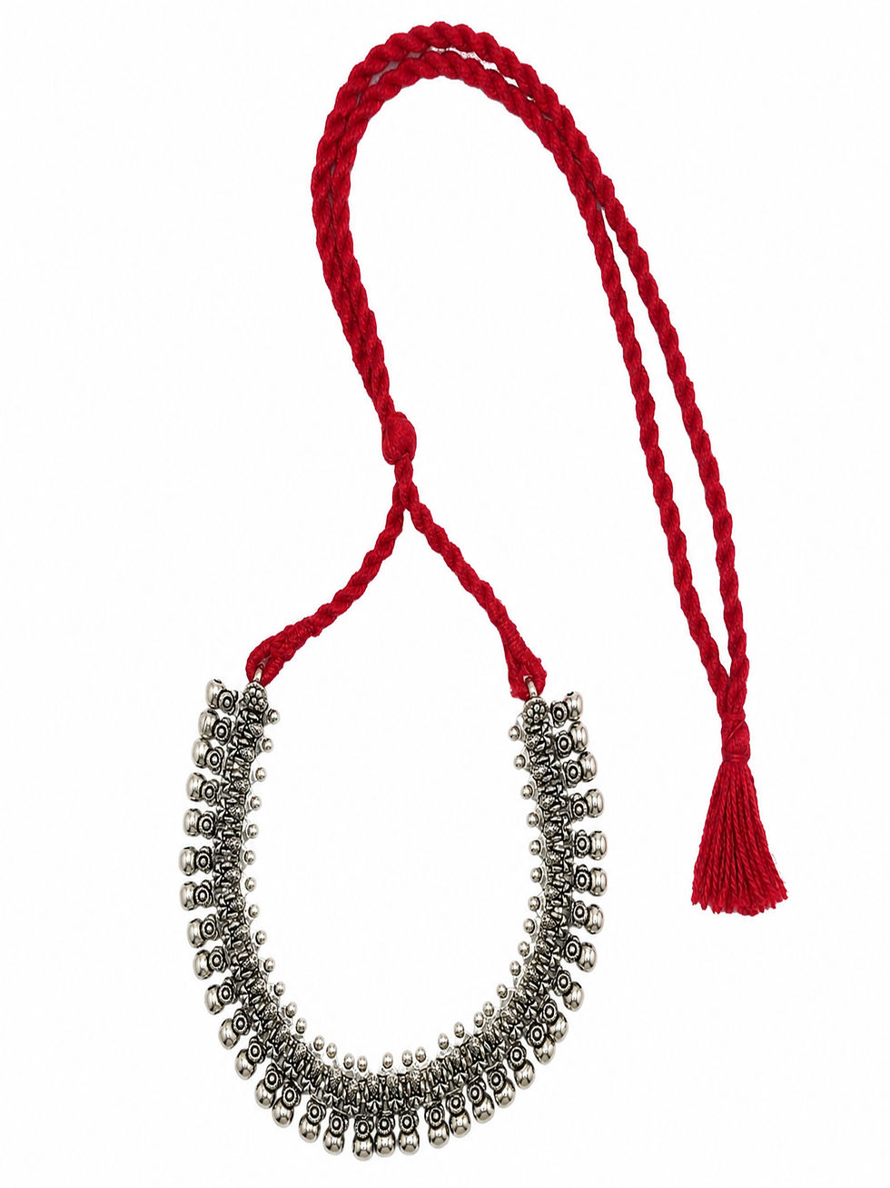 Thumbnail: Athizay Oxidised Silver Tribal Red Thread Necklace