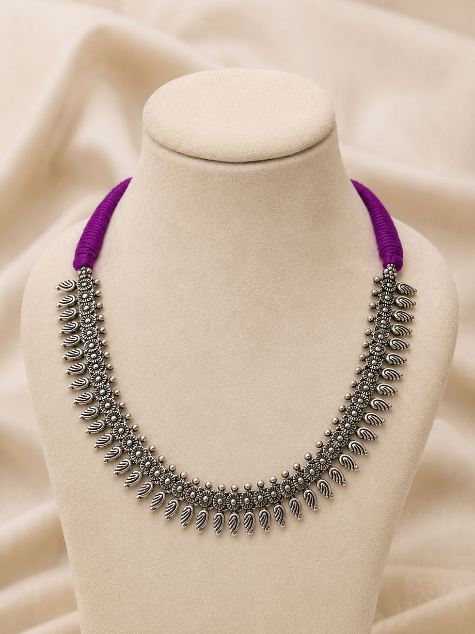 Thumbnail: Athizay Oxidised Purple Thread Boho Tribal Necklace