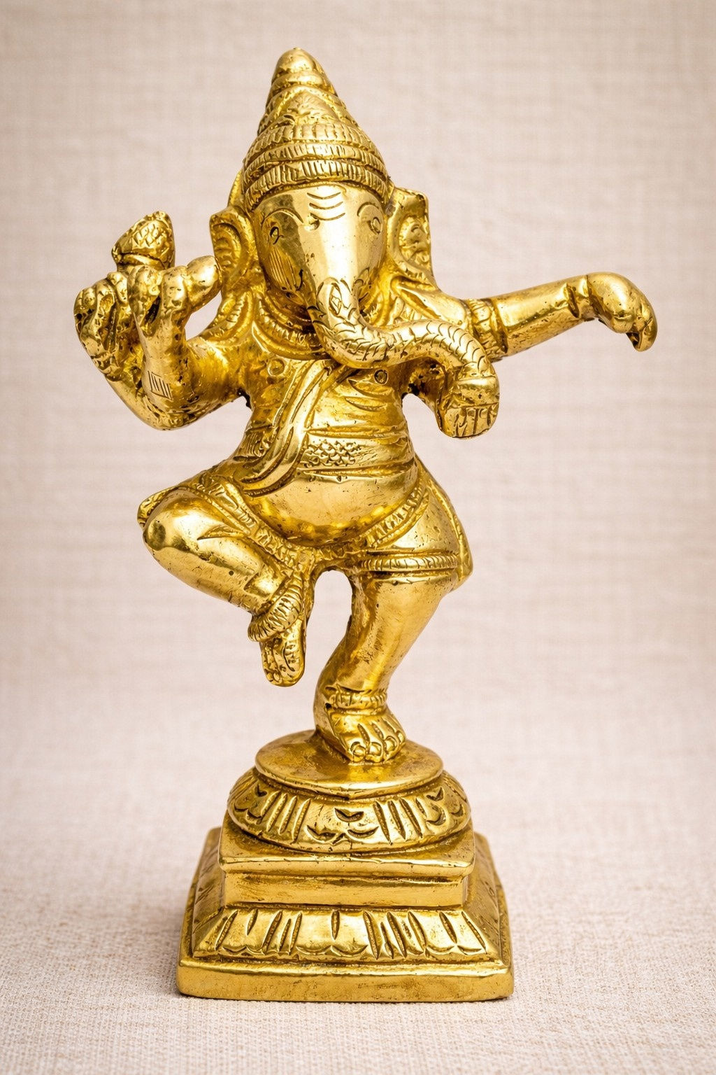 athizay Brass Dancing Ganesha Idol 10.5 cm Gold Decor