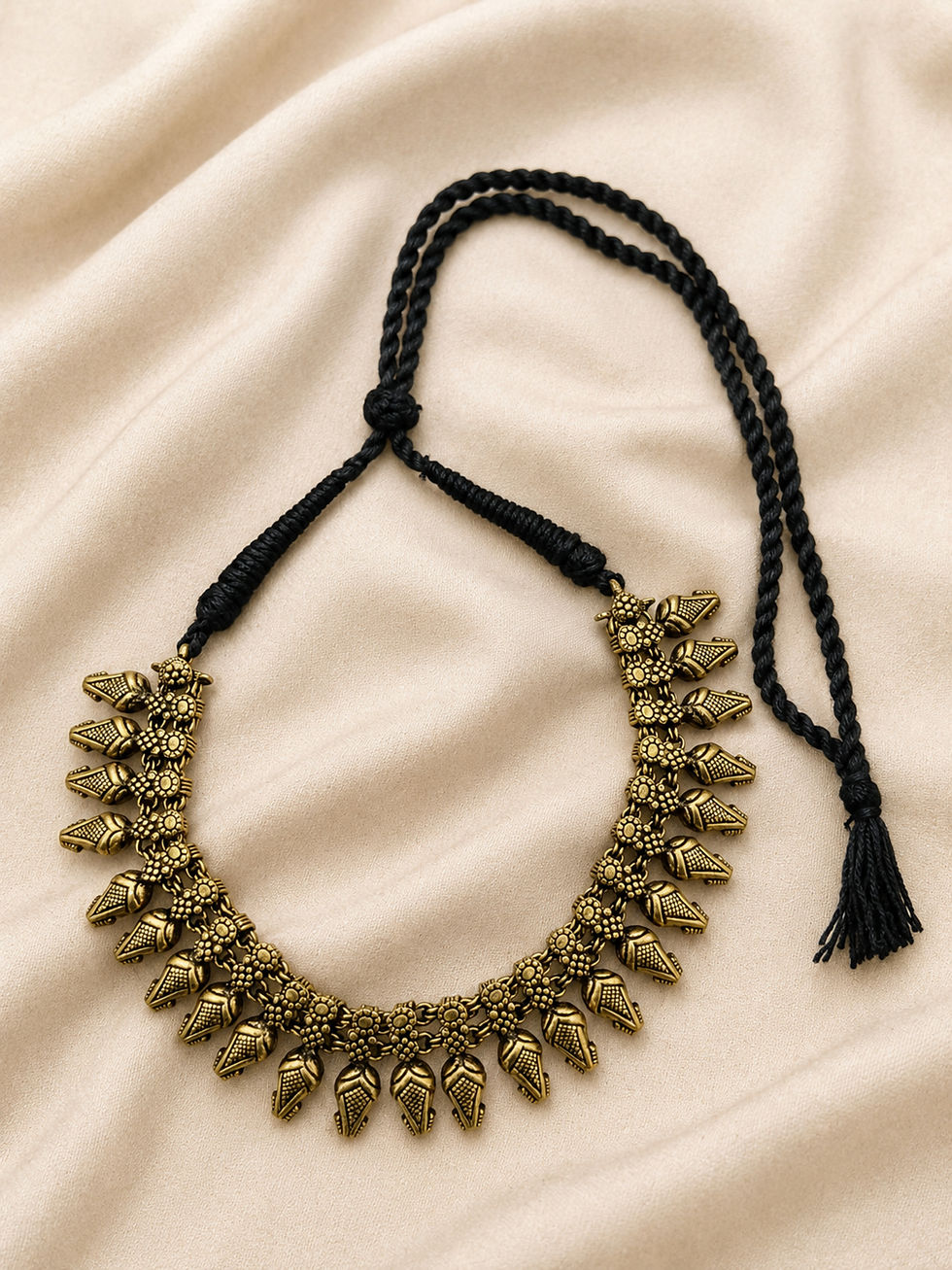Thumbnail: Athizay Oxidised Golden Tribal Black Thread Necklace
