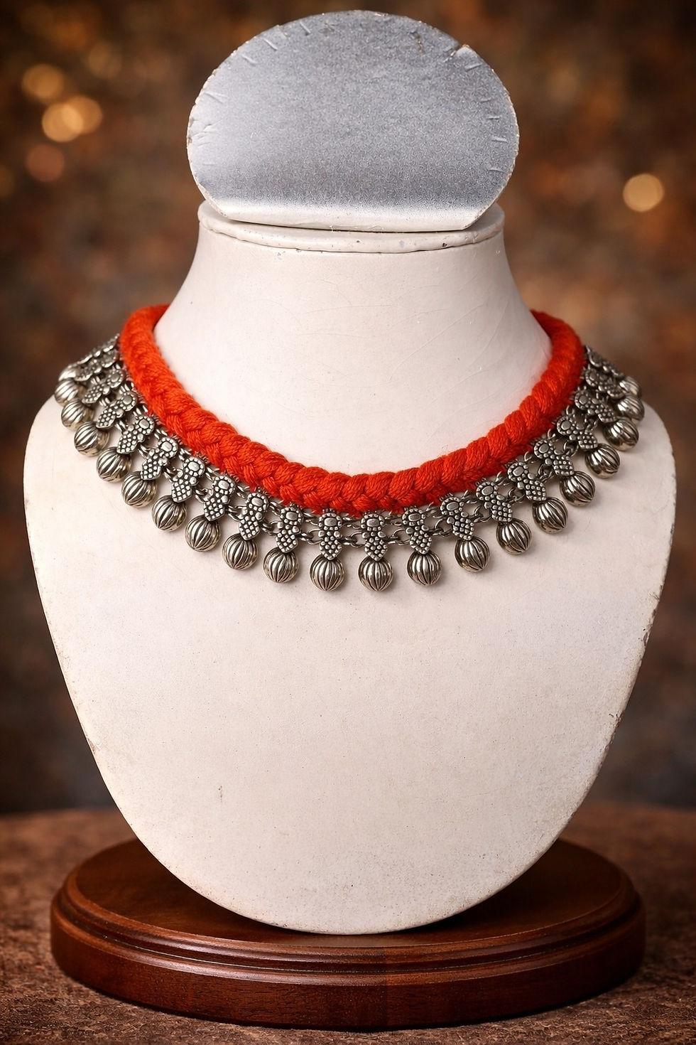 Thumbnail: Athizay Red Thread Choker Necklace Oxidised Silver Plated Boho Call:8860010199