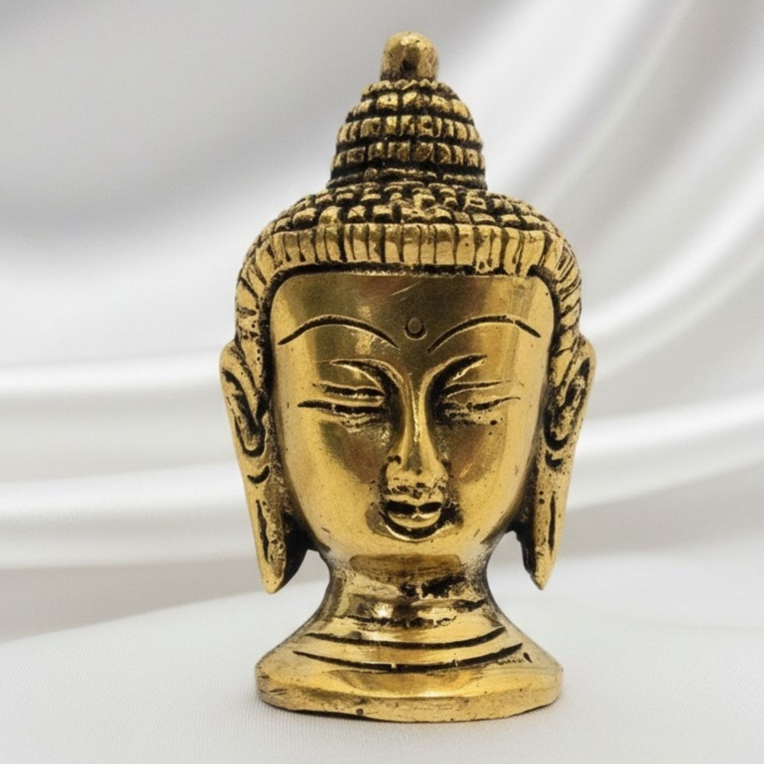 athizay Antique Brass Buddha Head Idol Spiritual Decor Paperweight 6 cm