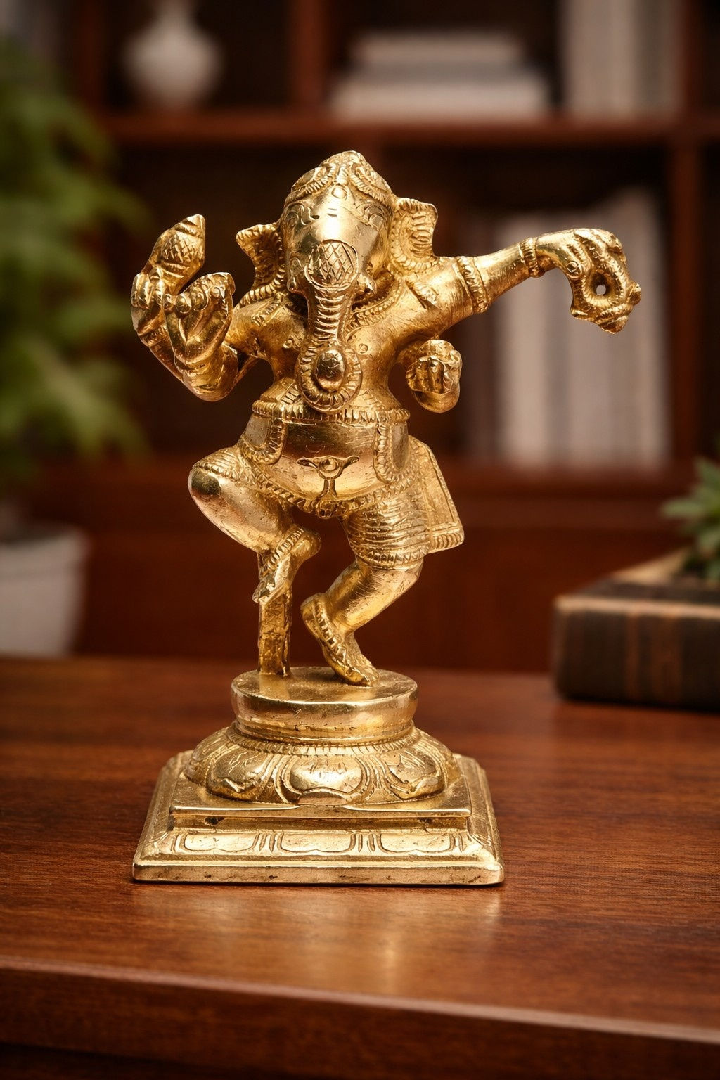 Brass Dancing Ganesha Idol Gold Finish | Spiritual Decor & Festive Gifting 15cm