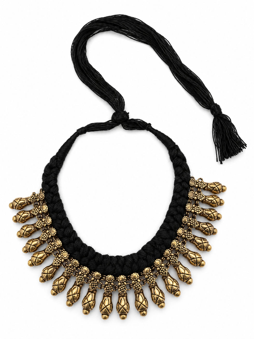 Thumbnail: Athizay Oxidised Women Golden Handcrafted Black Thread Necklace