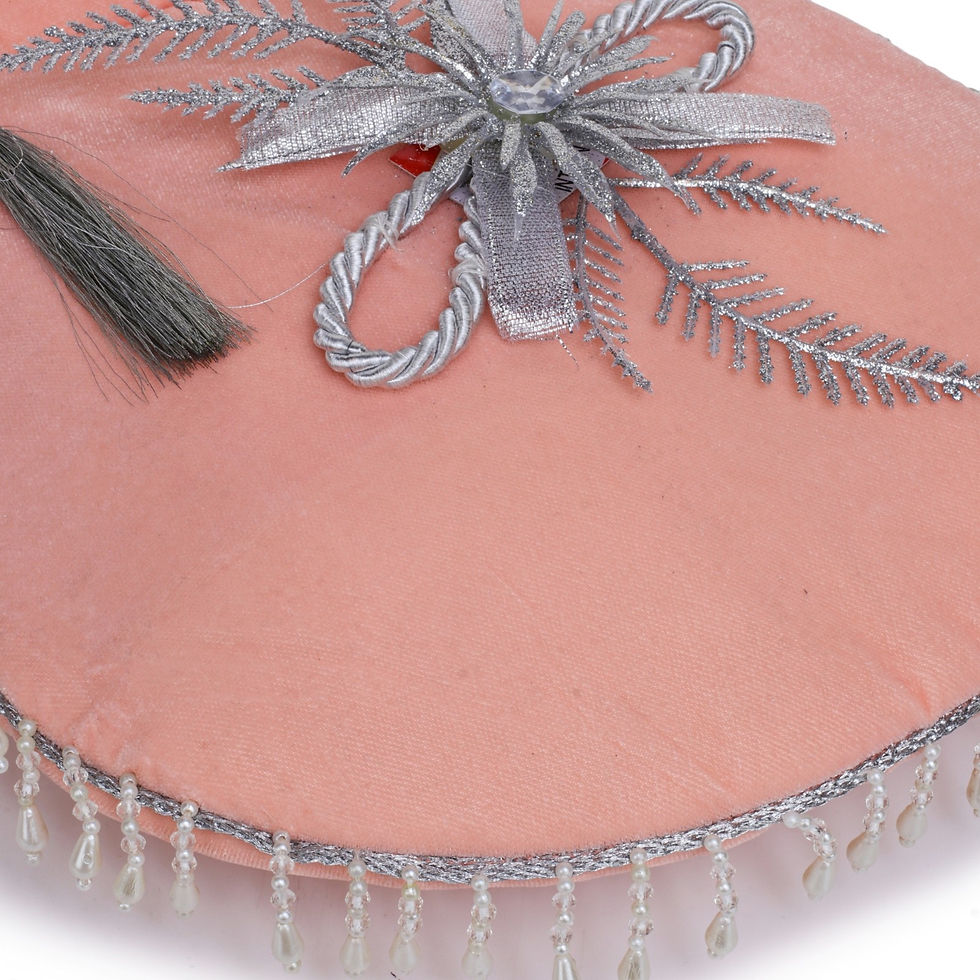 Thumbnail: Women Peach Designer Potli Bag with Silver Floral Embellishment Call:8860010199