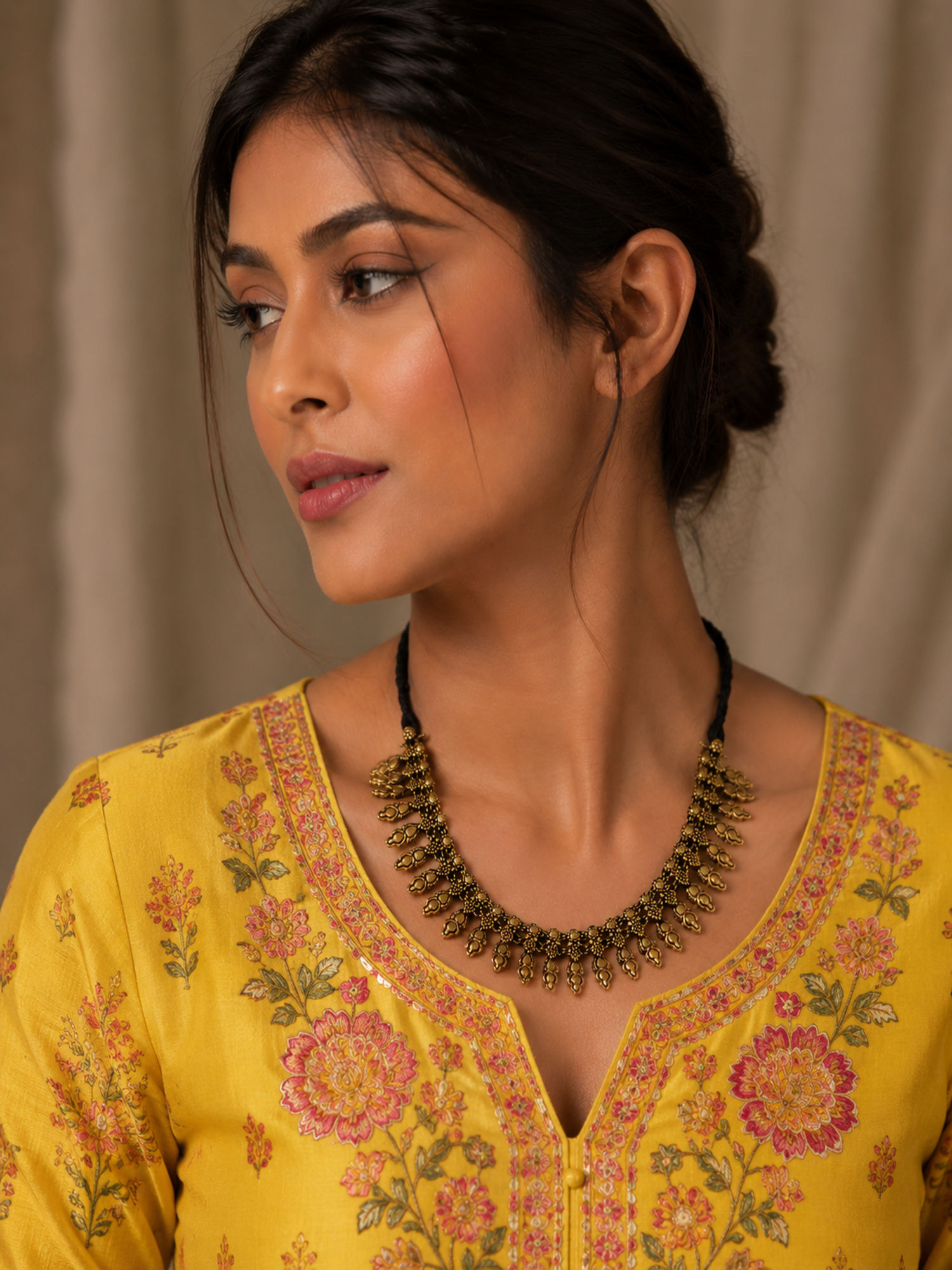 Athizay Oxidised Golden Necklace with Black Thread