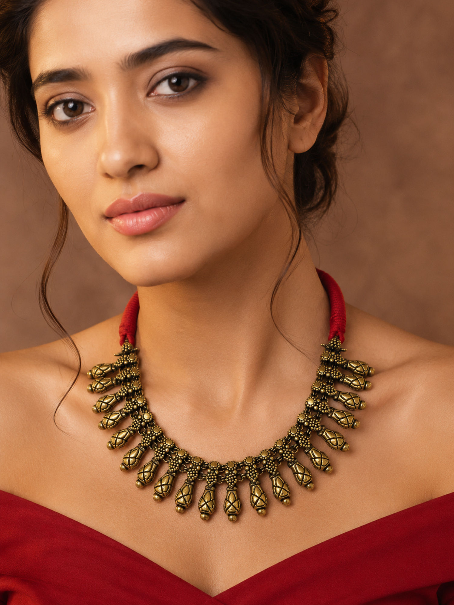 Athizay Oxidised Women Golden Statement Red Thread Necklace